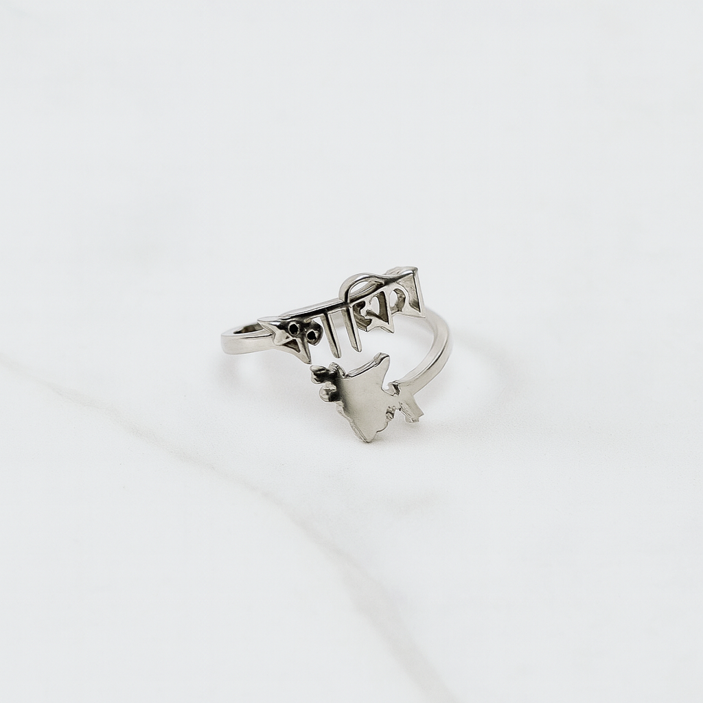 Sterling Silver Custom Map Name Ring (Adjustable/One Size)